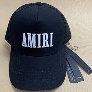 AMIRI White Embroidered Logo Baseball Cap Men's Black Trucker Sun Hat